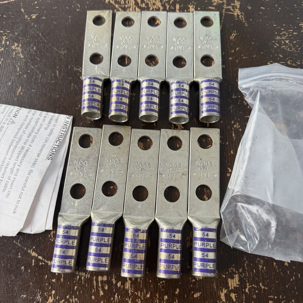 Thomas & Betts 4/0 Purple 54 Compression Lugs 200N 2-Hole Lot of 10 Unused